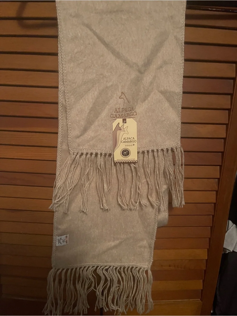 Cream Alpaca Wool Scarf with Fringe
